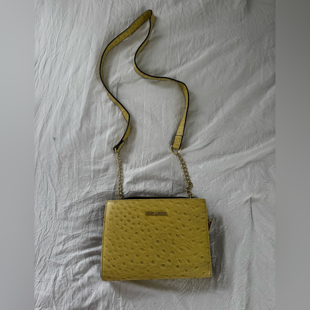 Steve Madden Yellow Textured Ostrich Print Leather Crossbody Bag